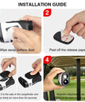 Installation guide showing steps to attach Golf Rangefinder Magnetic Holder Mount With One Lock Access using adhesive and magnets.