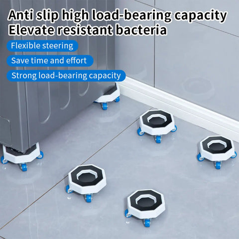 Heavy Duty Furniture Mover Set With Wheels To Slide Couches, Fridges, And Washing Machines Effortlessly Across Wood Floors And Carpets For Any Tough Moving Job Without A Struggle featuring anti-slip sliders under a washing machine.