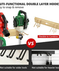 Comparison of 33 Inch Wall Mounted Garage Tool Rack With 2 Panels And 6 Heavy Duty Hooks vs other storage options.