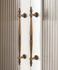 Antique Brass Cabinet Pulls Set For Retro Vibe 10 Pack 6.3 Inch Long 3.78 Inch Hole Center Drawer Handles Dresser Pulls Closet Kitchen Bath Hardware Upgrade on white door.