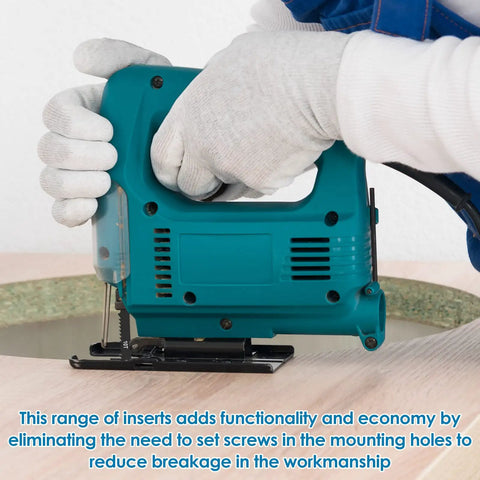 User operating a jigsaw with U shank design, part of Top Shelf 24 Piece High Carbon Steel Jigsaw Blade Set.