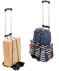 Foldable Luggage Cart With Wheels Lightweight Steel Frame Carries Up To 77 Pounds loaded with boxes and bags.