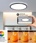 Six Pack 9 Inch LED Flush Mount Ceiling Lights 2880 Lumens Bright As Day 24W Day White 5000K 120V Slim Black Surface Mount Fixture For Kitchen Bedroom Living Room Any Room displayed in living room setting, showcasing high CRI.