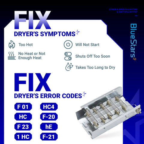 Upgraded 279838 Dryer Heating Element Replacement For Whirlpool Maytag Amana And More Display with Error Codes