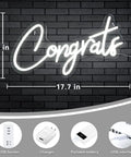White Congrats Neon Sign Dimmable LED Wall Art For Graduation Party And Wedding Backdrop 17.7 By 9 Inches on brick wall