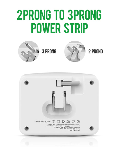 Foldable Travel Power Strip With USB C And USB A Ports 6 In 1 Compact Wall Plug 3 AC Outlets And 3 USB Ports No Surge Protector