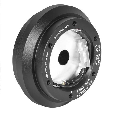 Dope Quick Release Short Hub Steering Wheel Adapter With 6X70mm Bolt Pattern And Clean Black Finish For Honda Civic Acura Integra JDM Drift Or Daily Driving Rig, side view showing the metal core and bolt pattern.