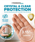 Clear Rubber Door Stoppers Extra Large Self Adhesive Wall Protectors Invisible Drywall Shields For Heavy Door Knobs Stick On Guard Bumpers Keep Those Walls Pristine No Drama Setup Solid Game Changer Heavy Duty 4 Pack. A person holding a 3.15-inch clear rubber door stopper.