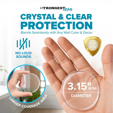 Clear Rubber Door Stoppers Extra Large Self Adhesive Wall Protectors Invisible Drywall Shields For Heavy Door Knobs Stick On Guard Bumpers Keep Those Walls Pristine No Drama Setup Solid Game Changer Heavy Duty 4 Pack. A person holding a 3.15-inch clear rubber door stopper.