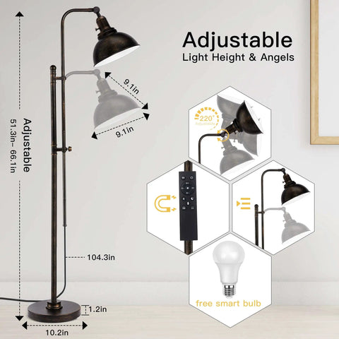 Industrial Floor Lamp Adjustable Rustic Farmhouse Reading Light In Aged Black Finish With Metal Shade Modern Lamp With Remote