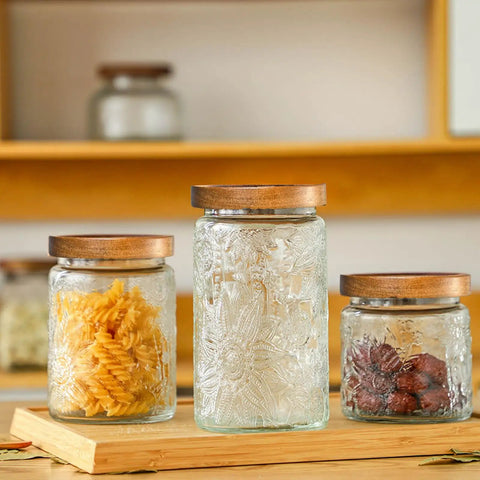 32oz Vintage Glass Jars With Lids Keep It Fresh Airtight Storage Containers For Sugar Coffee Tea Spices Flour Candy Cookies Pasta Cereal Pantry Organization Cute Decorative Jars