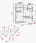 Diagram of Removable Bin Drawer Small Parts Organizer With 12 Compartments A Handy Storage Box with dimensions
