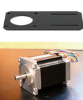2 Pack NEMA 23 Stepper Motor Mounting Brackets 132x65mm Rock Solid Aluminum, Precise Alignment, 47mm Standard Hole Spacing, Heavy Duty Mounting Plates For DIY CNC And 3D Printer Projects, shown with stepper motor