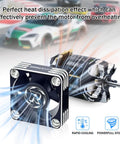 30mm RC Cooling Fan For ESC And Brushless Motors Up To 28000 RPM, cooling a motor next to a racing RC car on a track.