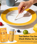 Person using Lead Test Kit For Home Surfaces With 30 Rapid Swabs And 30 Second Results A Fast Lead Screen on a yellow-rimmed dish