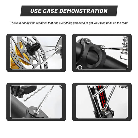 Use demonstration of Foldable 16-In-1 Bike And Motorcycle Repair Tool Kit With Hex Wrenches And Screwdrivers for quick fixes