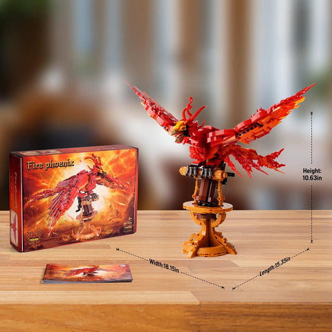 Fire Phoenix Building Set Compatible With Lego STEM Style Magic Phoenix Model For Adults And Fans Ages 8 And Up 938 Pieces Educational Bird Toy Gift For Kids Boys And Girls, 15.35in x 18.5in x 10.63in