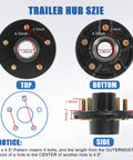 Diagram of Trailer Hub Kit Beefed-Up 5 Bolt 4.5 Inch 3500 Lb Idler Wheel With L68149 L44649 Bearings, top and side views