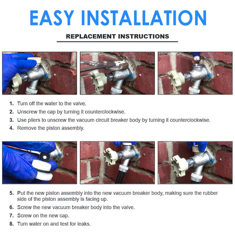 Step-by-step instructions for Vacuum Breaker Kit For Traditional Anti Siphon Frost Free Sillcock Valves Replacement Prevent Backflow.