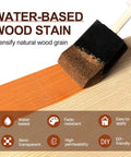 Top Shelf Water Based Wood Stain In Rich Teak Tone being applied with foam brush for easy wood furniture touch-ups.
