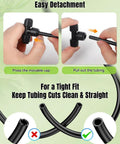 Pawfly 40-piece drip irrigation fittings kit for 1/4 in tubing; black plastic tees, elbows, couplings, plugs.