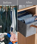 Before and after using Foldable Storage Bins With Metal Frame Set Of 2 Dope Space Saving Closet Organizer for organizing clothes.