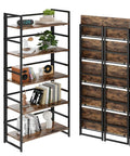 Vintage 5 Tier Folding Bookshelf With Heavy Duty Plant Stand And Zero Hassle Setup Multi Purpose Storage Rack Snap Together Shelf Organizer For Home Office College Dorm Living Room.