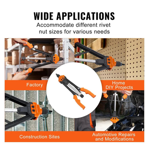 Kick Your Projects Up A Notch With This Tough 16 Inch Rivnut Tool Kit Featuring Automatic Retraction, Heavy Duty Alloy Handle, And Complete Metric Sae Mandrel Set Plus 186 Rivet Nuts For All Your Bolting Jobs. used in factory, DIY, construction, auto repair