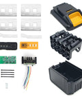 Heavy Duty 15 Cell 18650 Battery Cover Compatible With DeWalt 18V 20V Power Tools parts, including metal plates, circuit board, and shell.
