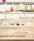 Installation process of 500 Pieces Plastic Hole Plugs Set For Three Sixteenth Inch Holes White Round Button Caps on wooden surface