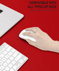 Bright Red Desk Pad 23.6 By 13.8 Inch PU Leather Non Slip Desk Mat with laptop, mouse, and keyboard in office setup