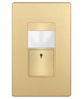 Motion Sensor Light Switch With Ambient Light Level For Auto On Off Based On Occupancy Or Vacancy Modes No Neutral Needed Ground Wire Required 150W LED CFL Single Pole Gold Wall Plate Included front view
