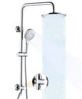 Rainfall Shower Head System With 9 Inch Rain Head And Handheld Height Adjustable Holder Solid Brass Rail 60 Inch Hose Chrome Finish
