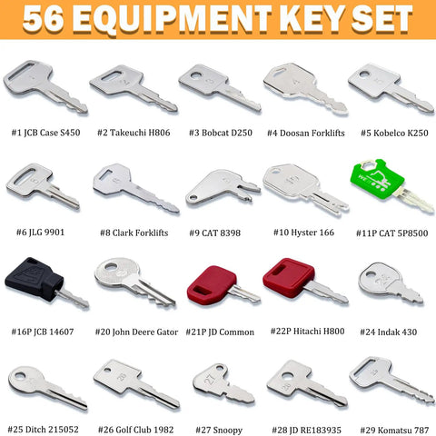 56 Piece Heavy Equipment Master Key Set For Excavators Dozers Loaders And More Universal Heavy Duty Keys For Construction Machines