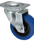 Hardy As Nails Single Nonbraked Caster Wheel Built Tough For Heavy Roadcases And Flight Cases, blue wheel with metal mounting plate.