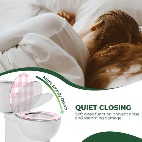 Toilet Seat Resin Waterproof for Bathroom shown with softly closing lid, designed for quiet operation to prevent noise.