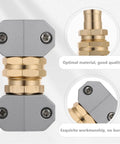 Premium Garden Hose Repair Kits With Quick Connect Aluminum Alloy Fittings For Easy Outdoor Watering Setup, Sealing Leaks And Boosting Pressure Perfect For Any Yard Work Or Landscape Job Today brass hose connector close-up with gray clamp