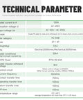 Technical parameters for 2P 100A Automatic And Manual Transfer Switch For Dual Power Systems Millisecond Level Uninterruptible ATS DIN Rail Mount AC 230V 50 60Hz High Reliability Power Switching For Critical Loads