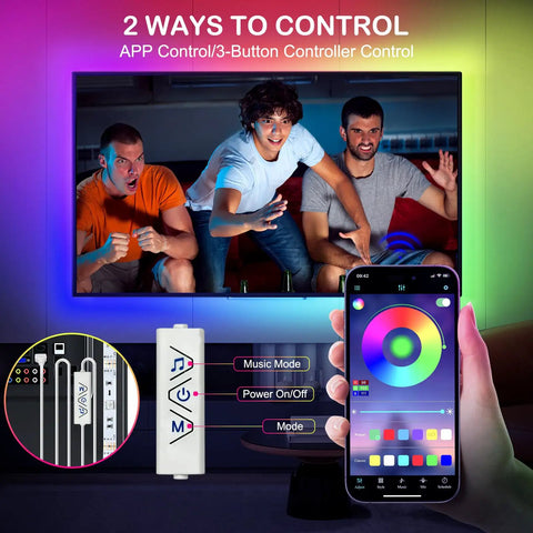Epic 100Ft RGB LED Strip Lights With App Control Remote And Music Sync for Bedroom And Party, showing app interface