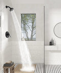 Shower Faucet With Valve Single Handle Trim Kit And 5 Spray Modes Shower Head Wall Mounted System in modern bathroom