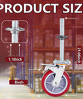 1 Pack Eight Inch Adjustable Leveling Scaffolding Wheels With Two Inch Thick Casters For Rough Job Site Grounds Easy Roll Maneuvering And Tough As Nails Stability For Any Build Day. Size details with 8 inch wheel and 21.06 inch height.
