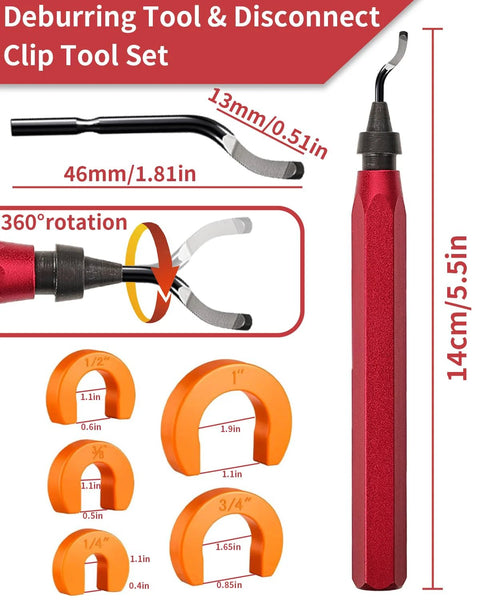 Vorhixa 12-piece depth gauge and pipe deburring tool set with red-handled deburring tool and blades