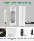 Components of Shabbos Friendly Kosher Lamp For Living Room And Bedroom Twist Top LED Table Lamp T10 Bulb Included No Switch On Off 3000K Warm Light 400 Lumens 4W Equivalent To 40W E26 Base 100 240V White Finish showing bulb and structure.