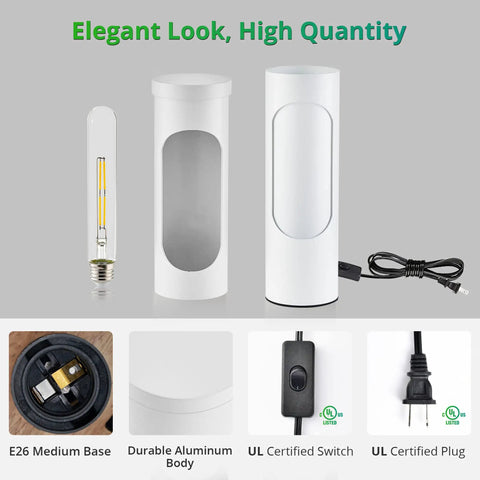 Components of Shabbos Friendly Kosher Lamp For Living Room And Bedroom Twist Top LED Table Lamp T10 Bulb Included No Switch On Off 3000K Warm Light 400 Lumens 4W Equivalent To 40W E26 Base 100 240V White Finish showing bulb and structure.