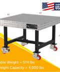 Pro Grade Welding Fixture Table Mobile Steel Workbench Laser Cut Precision Holes 48x48x36 inches with smooth rolling casters.