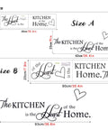 Kitchen Wall Stickers Set With Inspiring Quote The Kitchen Is The Heart Of The Home Vinyl Wall Decal dimensions in Size A and B