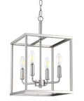 Farmhouse Style 4 Light Lantern Cage Pendant For Kitchen Island With Wood And Brushed Nickel Finish, Adjustable Hanging Length, E12 Base Compatible With LED Or CFL Bulbs, UL Listed And Hardwired Installation Ready.