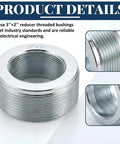 5 Pack 3 To 2 Inch Steel Reducing Bushing For Rigid And IMC Conduit, Heavy Duty Alloy Steel Threaded Reducer With Rolled Edge, Corrosion Resistant Fitting For Industrial Electrical Systems In Tough Environments, silver threaded close-up