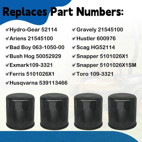 Four Pack 52114 Transmission Filter Replacement For Ferris IS600Z And Wide Brand Compatibility With Ariens Bad Boy Bush Hog Exmark Husqvarna Gravely Hustler Scag Snapper Toro