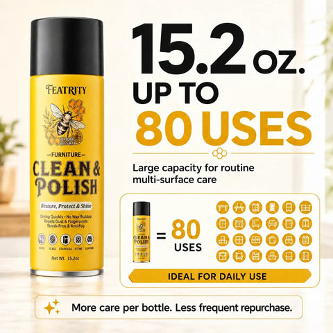Beeswax Furniture Polish Spray 2 Pack 15.2 Oz Dry Touch Formula For Sealed Wood Glass And Stainless Steel. 80 uses noted.